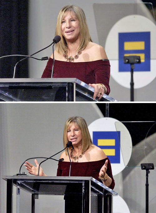 Photos of Streisand at podium