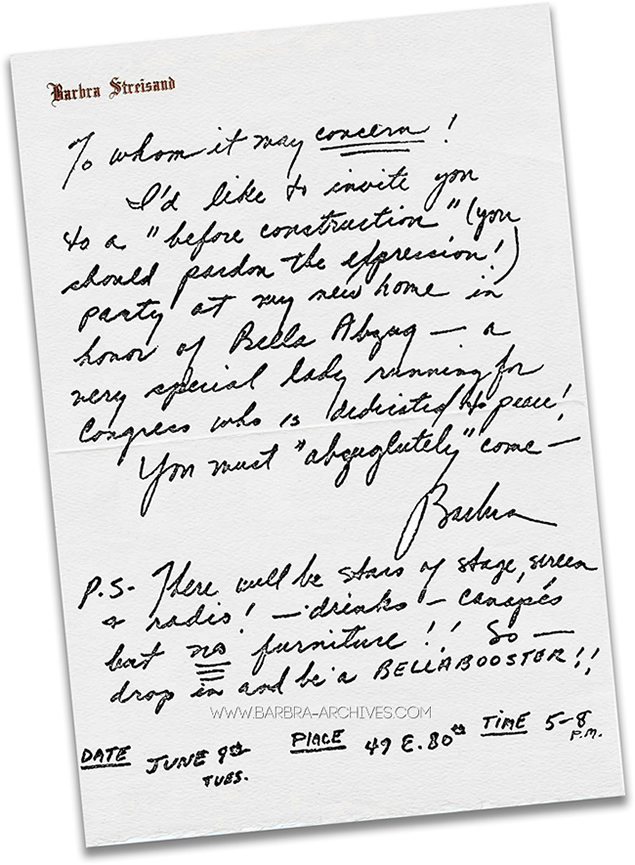 Barbra's handwritten invite to the house