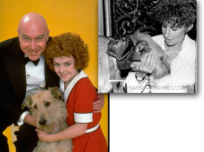 Cast of Annie, and Streisand with dog