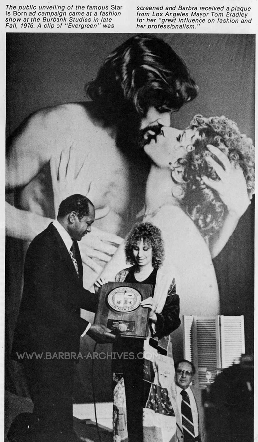 Mayor Bradley gives Streisand a plaque