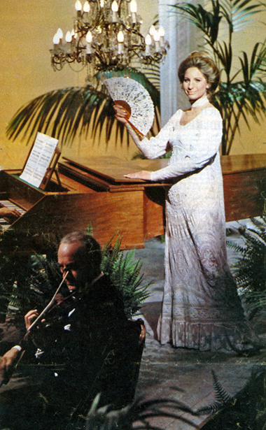 Streisand in white lace gown