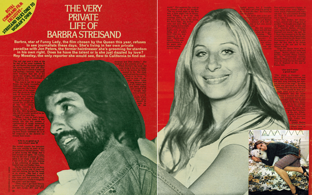 Inside spread of magazine with photo of Peters and Streisand