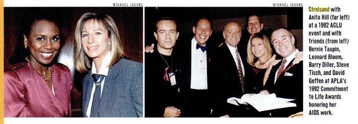 Anita Hill and Streisand; Bernie Taupin, Leonard Bloom, Barry Diller, Steve Tisch, Streisand and David Geffen at APLA 1992