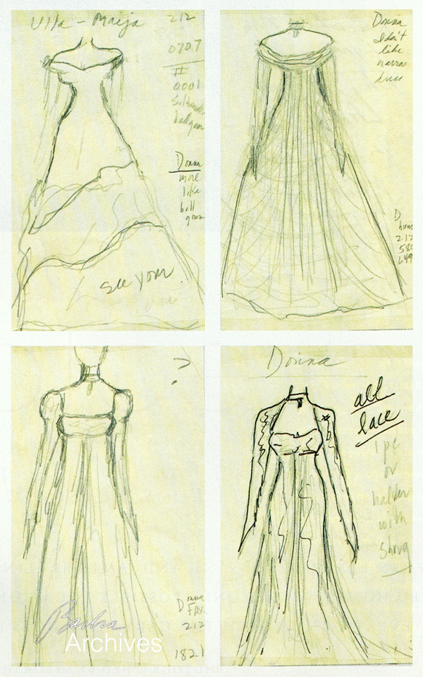 Streisand's wedding gown sketches